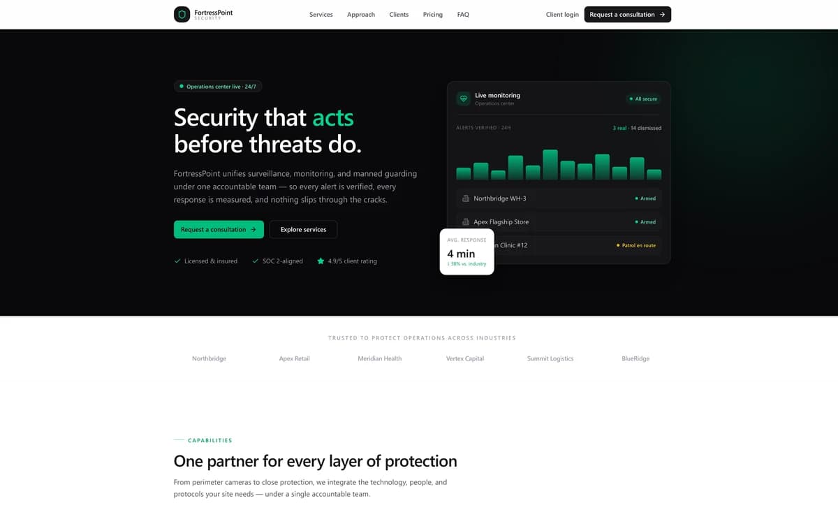 FortressPoint Security Solutions redesigned website hero